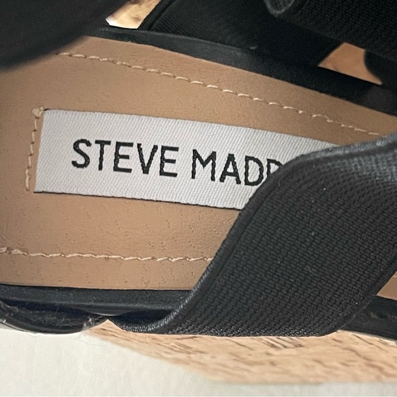 STEVE MADDEN SELINAH WEDGE SANDAL size 10 black and cork zipper back - Picture 8 of 15